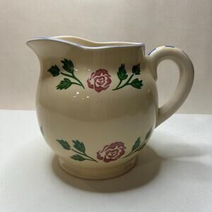 Vintage Portuguese Floral Cream Pitcher, Cottage Style Ceramic Jug, Portugal